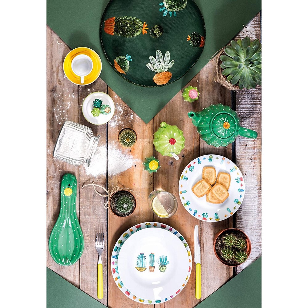 Sugar bowl cactus Green ceramic excelsa with spoon Excelsa